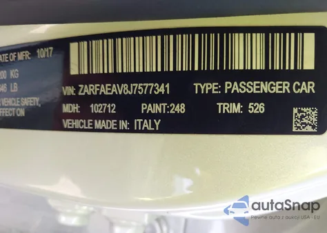 2018 Alfa Romeo Giulia Quadrifoglio Rwd z USA, uszkodzony, nr VIN ZARFAEAV8J7577341